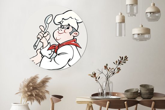 Une illustration d'un cuisinier avec une cuillère. Cercle mural aluminium ⌀ 140 cm