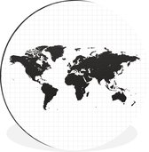 Carte du monde minimaliste sur fond quadrillé Cercle mural en aluminium | Wereldkaart Décoration murale Aluminium ⌀ 30 cm - impression photo sur cercle mural / cercle vivant / cercle jardin (décoration murale)