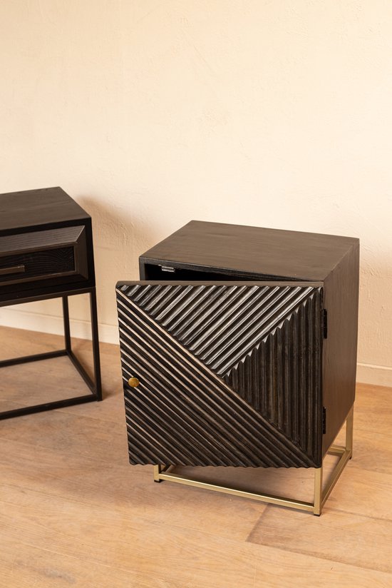 PTMD Leyna Black mango wood gold bedside