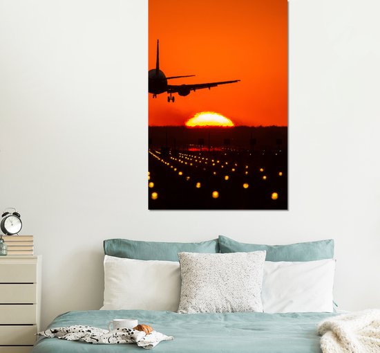 Décoration murale Métal - Peinture Aluminium Industriel - Coucher de Soleil - Avion - Oranje - Soleil - 100x150 cm - Dibond - Photo sur aluminium - Décoration murale industrielle - Pour le salon/chambre
