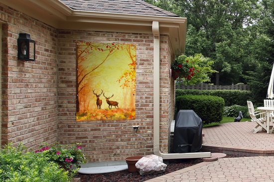 Affiche jardin - Toile jardin - Posters de jardin extérieur - Nature - Peinture à l'huile - Cerf - Animaux - Automne - Oranje - 90x120 cm - Jardin