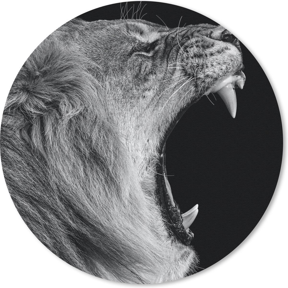 Muismat rond 40x40 cm - Mousepad Dieren - Leeuw - Zwart - Wit - Portret - Ronde muismatten