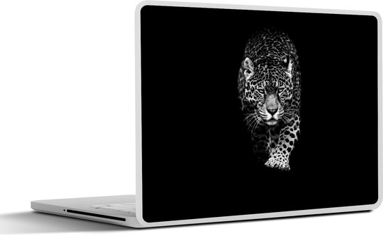 Sticker ordinateur portable - 14 pouces - Animaux - Zwart - Léopard - Wit - Sauvage