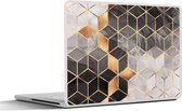 Laptop sticker - 15.6 inch - Abstract - Kubus - Goud - Patronen - Zwart - Wit - 36x27,5cm - Laptopstickers - Laptop skin - Cover
