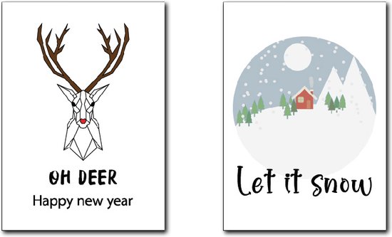 Studio Tuk - Set Van 100 Luxe Dubbele Kerstkaarten Met Enveloppen - 2 Ontwerpen