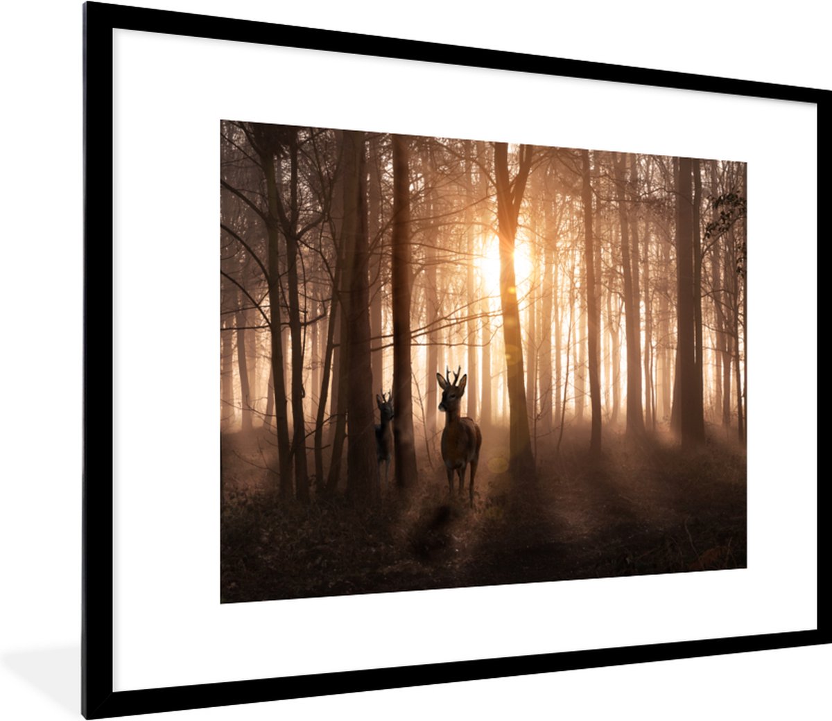 Affiche Sur Toile Cerf Rustique Forêt Brumeuse 60x90 Cm - Décoration Murale Moderne Sans Cadre