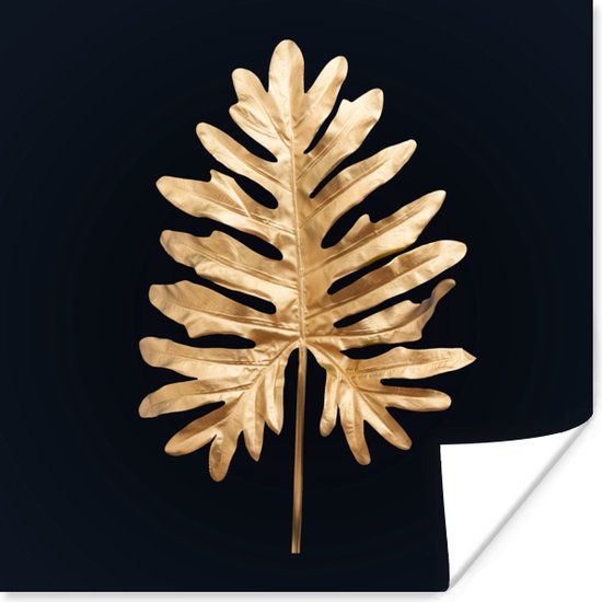 Poster Bladeren - Herfst - Goud - Zwart - Natuur - Luxe - 50x50 cm - Kerstversiering - Kerstdecoratie voor binnen - Kerstmis