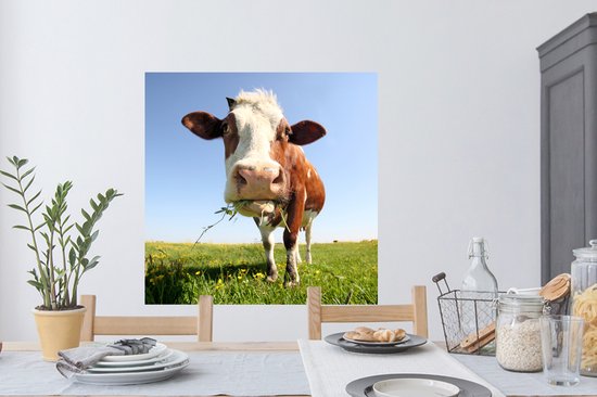 Stickers muraux - Vache - Animal - Fleurs - 100x100 cm - Film Adhésif XXL