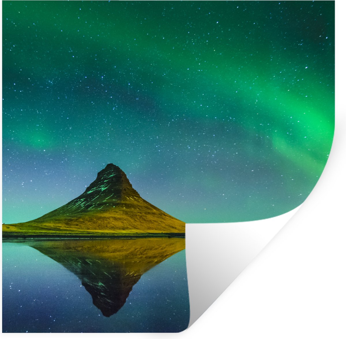 Muurstickers - Sticker Folie - Noorderlicht - Berg - Water - IJsland - Natuur - 30x30 cm -