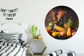 WallCircle - Wandcirkel - Muurcirkel - Groente - Fruit - Rustiek - Tafel - Aluminium - Dibond - ⌀ 140 cm - Binnen en Buiten