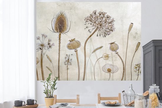 Stickers muraux - Feuille autocollante - Fleurs - Aquarelle - Nature morte - Marron - Vintage - 160x120 cm - Film adhésif - Stickers muraux chambre d'enfant - Papier peint autocollant XXL - Papier peint autocollant - Feuille autocollante