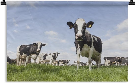 Tapisserie - Toile murale - Vaches - Herbe - Animaux - Soleil - Ferme - 90x60 cm - Tapisserie