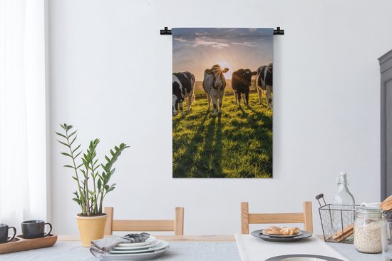 Tapisserie - Toile murale - Vaches - Soleil - Herbe - Animaux - Ferme - 60x90 cm - Tapisserie