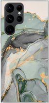 Geschikt voor Samsung Galaxy S22 Ultra hoesje - Goud - Marmer print - Groen - luxe - Glitter - Marmer printlook - Siliconen Telefoonhoesje