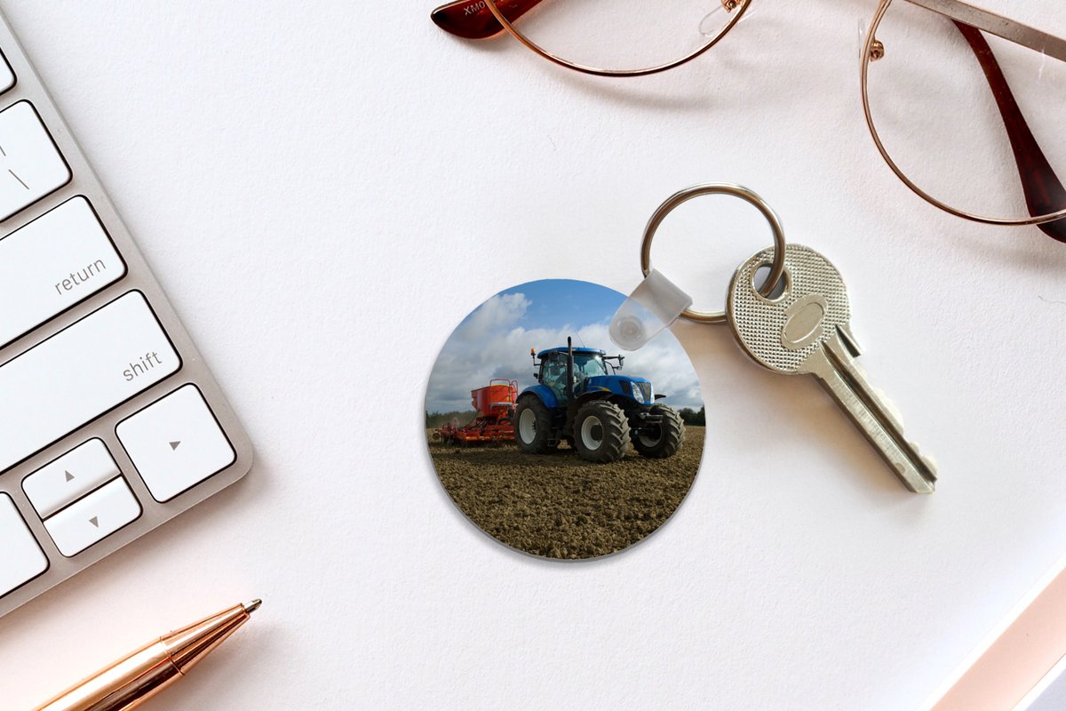 Porte clé tracteur agricole bleu en métal • Ateepique