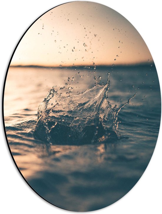 WallClassics - Dibond Ovaal - Vallend Steentje in het Water - 30x40 cm Foto op Ovaal (Met Ophangsysteem)