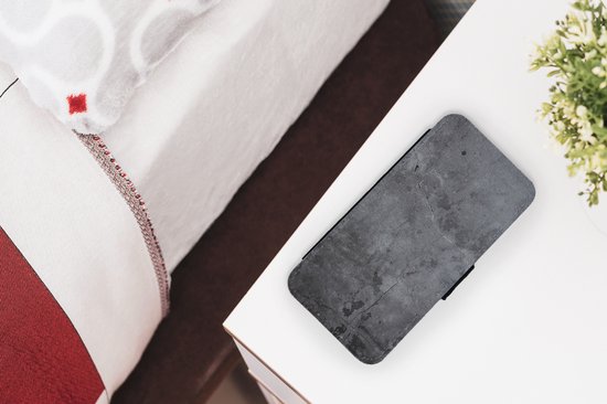Bookcase pour iPhone 13 Mini Bookcase - Industriel - Béton - Grijs - Ardoise - Rétro - Avec compartiments - Étui portefeuille avec fermeture magnétique