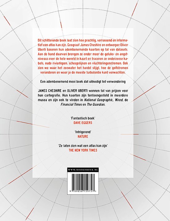 Achterkant van het boek 'Atlas van de onzichtbare feiten' met tekst en sterrenkaart.