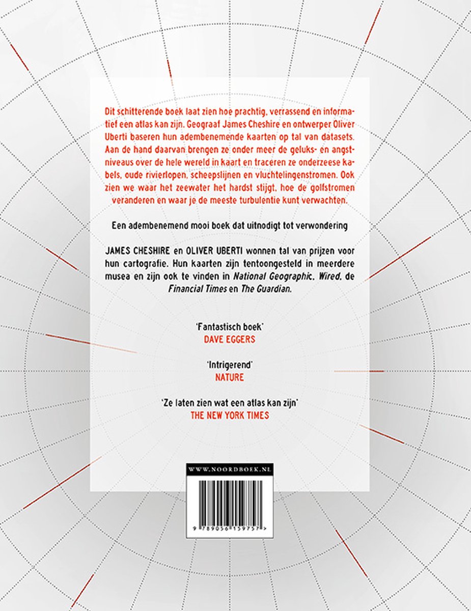 Achterkant van het boek 'Atlas van de onzichtbare feiten' met tekst en sterrenkaart.