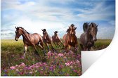 Muurstickers - Sticker Folie - Paarden - Bloemen - Roze - 90x60 cm - Plakfolie - Muurstickers Kinderkamer - Zelfklevend Behang - Zelfklevend behangpapier - Stickerfolie