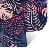 Muurstickers - Sticker Folie - Bladeren - Tropisch - Patroon - Meisjes - Kinderen - Roze - Meid - 100x100 cm - Plakfolie - Muurstickers Kinderkamer - Zelfklevend Behang XXL - Zelfklevend behangpapier - Stickerfolie