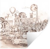 Muursticker Kinderen - Slaapkamer decoratie - Parijs - Decoratie kinderkamers - Panda - Wanddecoratie kids - Dieren - Luchtballon - 30x30 cm - Zelfklevend behangpapier - Stickerfolie