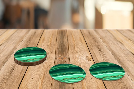 Sous-verres de verres - Rond - Or - Agate - Luxe - 10x10 cm - Dessous de verre - 6 pièces