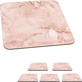 KitchenYeah - Onderzetters voor glazen - Roze - Marmer look - Design - Luxe - Onderzetter - 10x10 cm - Vierkant - Onderzetters kurk - 6 stuks
