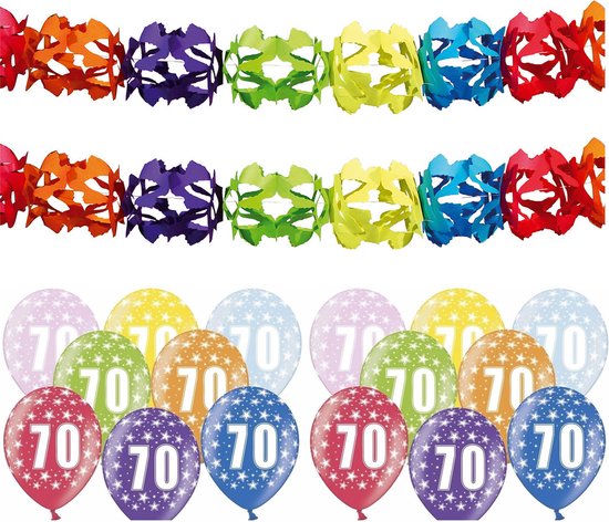 Partydeco 70 jaar feestartikelen pakket - 2x slingers en 12x ballonnen
