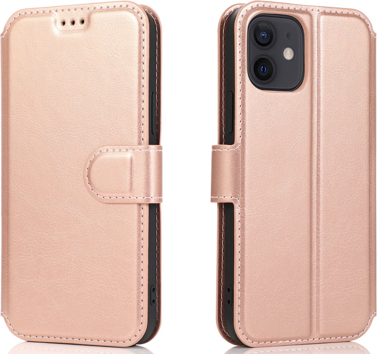 Bookcase Geschikt voor Apple iPhone 12 - Roze - Pasjeshouder - Portemonnee
