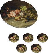 Onderzetters voor glazen - Rond - Fruit - Stilleven met druiven - Oude meesters - 10x10 cm - Glasonderzetters - 6 stuks
