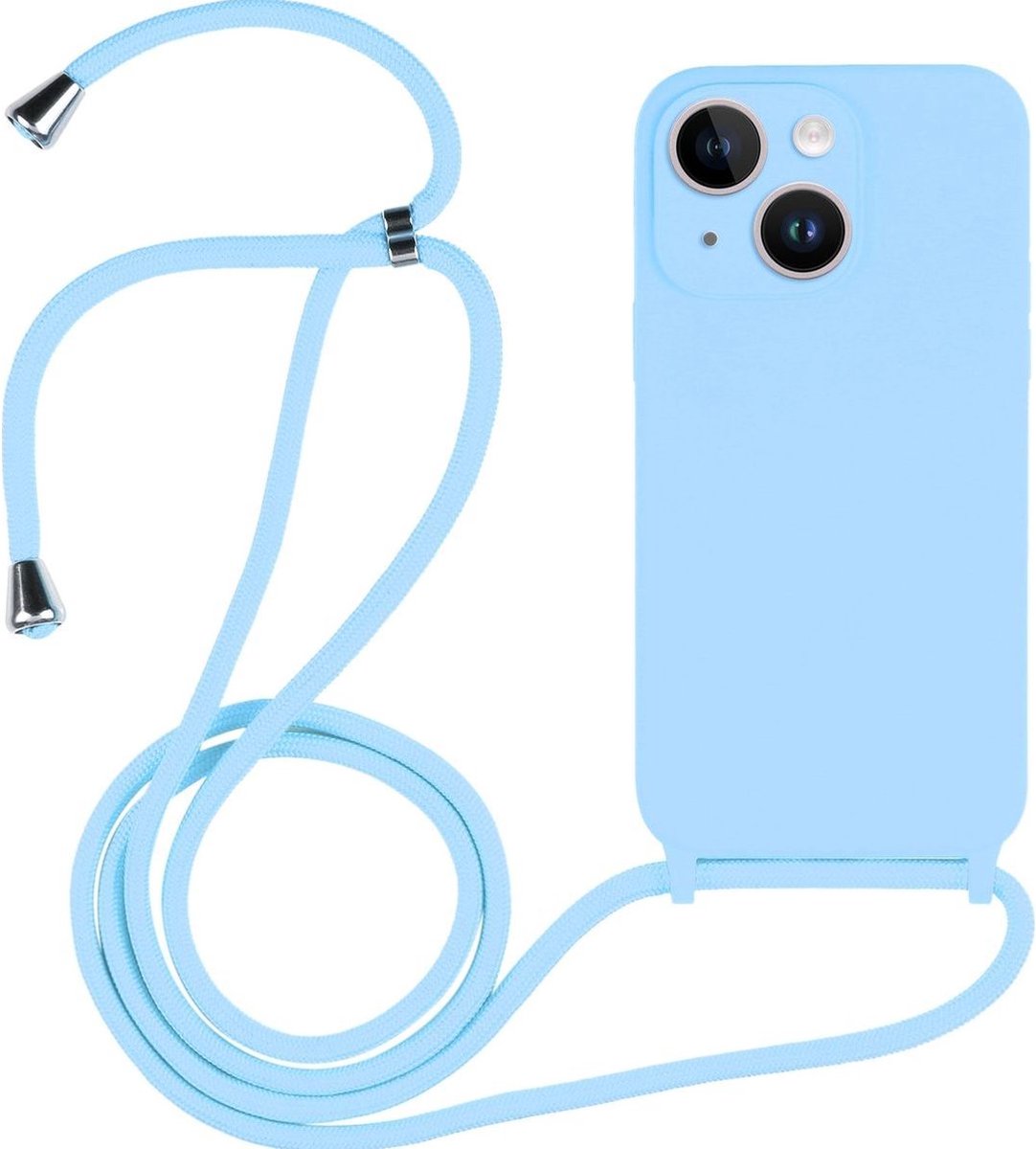 Mobigear Telefoonhoesje geschikt voor Apple iPhone 14 Siliconen | Mobigear Lanyard Hoesje met koord - Babyblauw