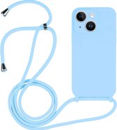 Mobigear Telefoonhoesje geschikt voor Apple iPhone 14 Siliconen | Mobigear Lanyard Hoesje met koord - Babyblauw