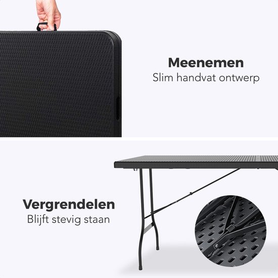 LifeGoods Inklapbare Tafel - 180x75 cm - Campingtafel - Stevige Klaptafel - 6 tot 8 Personen - Vouwtafel voor buiten - Zwart van LifeGoods — afbeelding 5