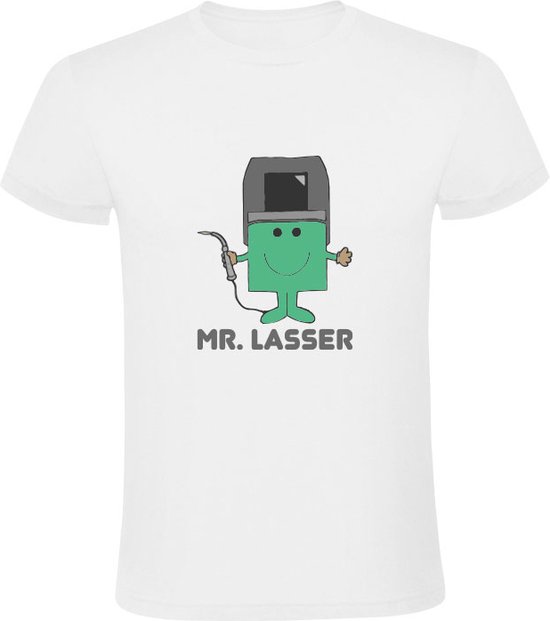 Foto: Mr lasser heren t shirt lassen snijbranden lasbril gereedschap zagen werk beroep wit