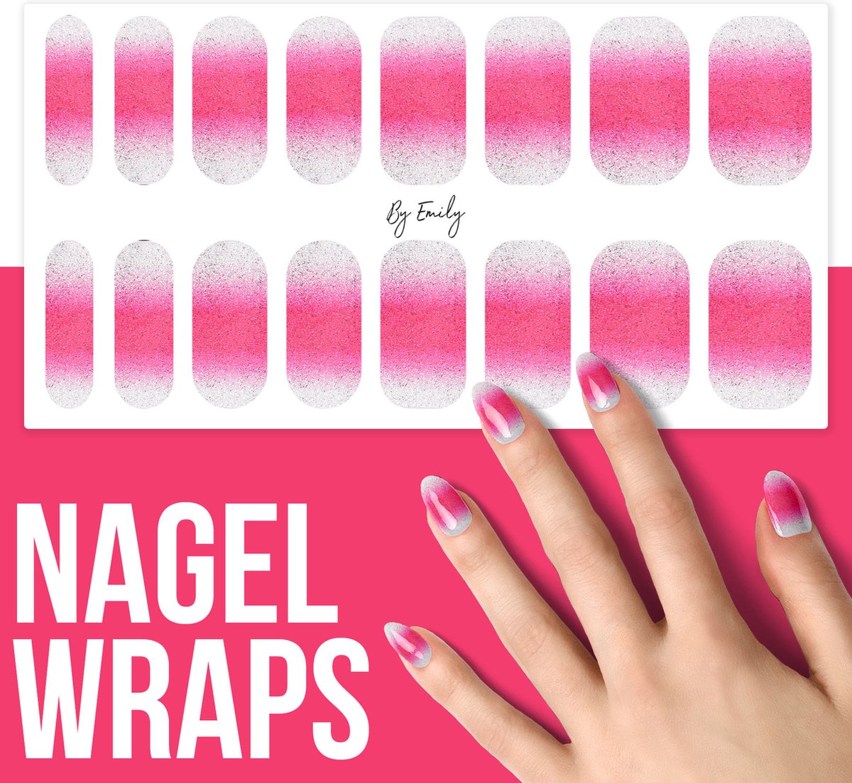 By Emily Nagel wrap Icey Pink Moederdag cadeaus 16 stickers Nail wrap Nail art Trendy Design Nagellakvrij Eenvoudig Nagel wrap Nagel stickers Folie Zelfklevend Sjablonen