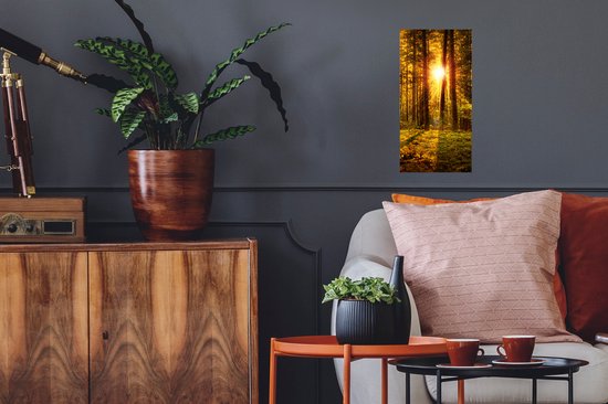Poster Bos - Zon - Bomen - Natuur - Zonsondergang - 20x40 cm