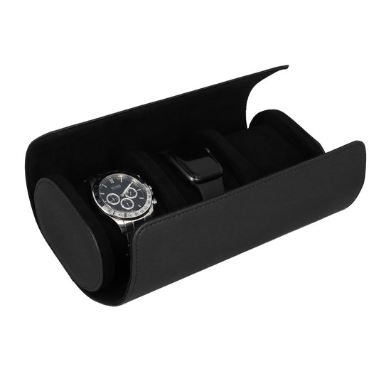 Aretica Watch box - Watch box - Avec 3 fentes - Convient pour 3 montres - Rangement Montres - Watch box - Watch accessoire - Watch Roll - Watch etui - Protection - 3 compartiments - Avec coussins - Cuir - Velours - Zwart - 10 x 22 x 7,5 cm
