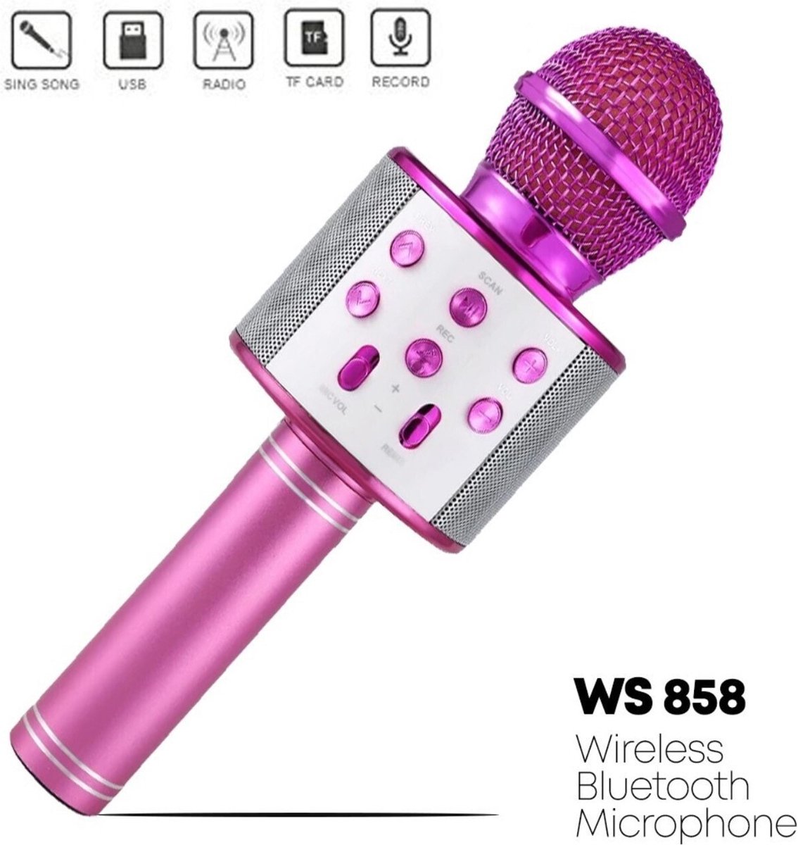 Handheld KTV WS-858 Pink Karaoke Microphone With Speaker