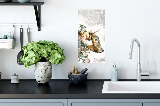 Affiche Scottish Highlander - Peinture - Fleurs - 20x40 cm