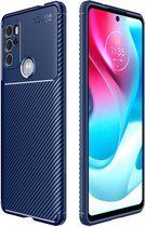 iMoshion Hoesje Siliconen Geschikt voor Motorola Moto G60s - iMoshion Carbon Softcase Backcover - Blauw