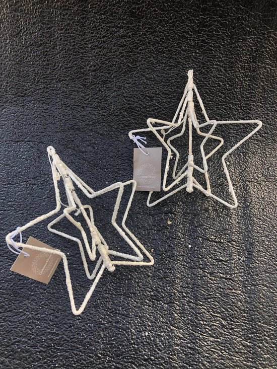 Set van 2 glitter kerststerren 3D