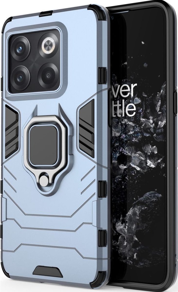 Mobigear Hoesje geschikt voor OnePlus 10T Telefoonhoesje Hardcase | Mobigear Armor Ring Backcover Shockproof met Ringhouder | Schokbestendig 10T Telefoonhoesje | Anti Shock Proof - Marineblauw