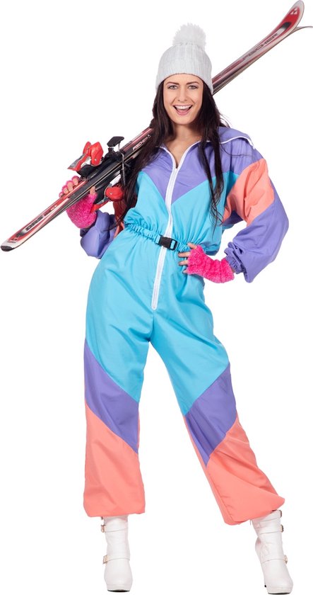Wilbers & Wilbers - Jaren 80 & 90 Kostuum - Fout 80s Ski-Pak - Vrouw - Blauw, Roze - Maat 44 - Carnavalskleding - Verkleedkleding