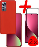 Hoes Geschikt voor Xiaomi 12X Hoesje Siliconen Back Cover Case Met 2x Screenprotector - Hoesje Geschikt voor Xiaomi 12X Hoes Cover Hoesje - Rood