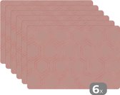 Placemat - Placemats kunststof - Patronen - Luxe - Roze - Zeshoeken - 45x30 cm - 6 stuks - Hittebestendig - Anti-Slip - Onderlegger - Afneembaar