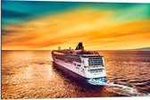 WallClassics - Dibond - Groot Cruiseschip op Water met Felle Lucht - 90x60 cm Foto op Aluminium (Wanddecoratie van metaal)