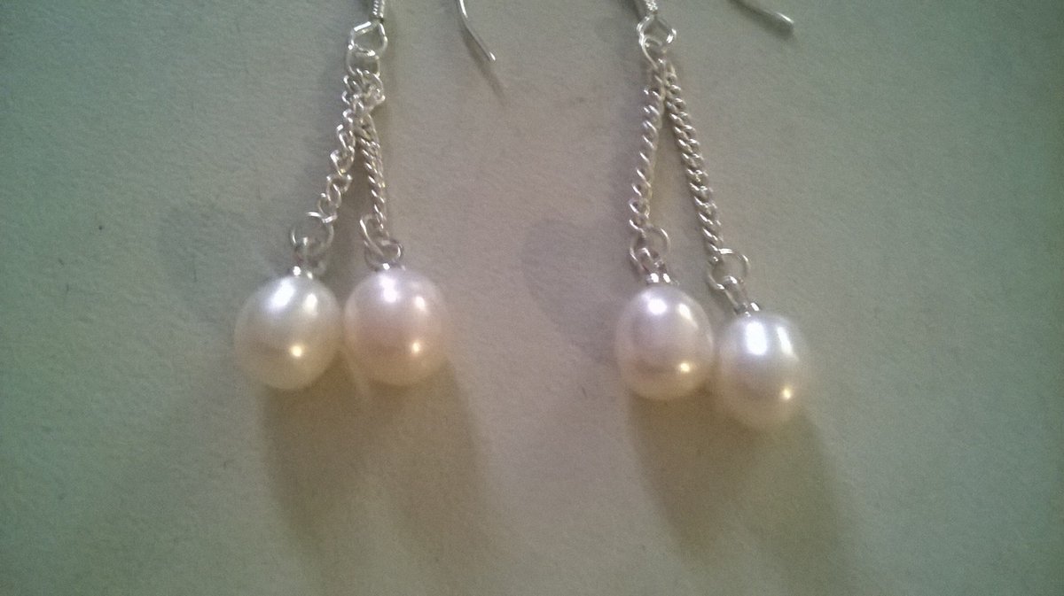 Gemstones-silver-natuursteen oorhangers 3 cm zilver 925 2x2 zoetwaterparels ca. 0,7 cm wit 2 g