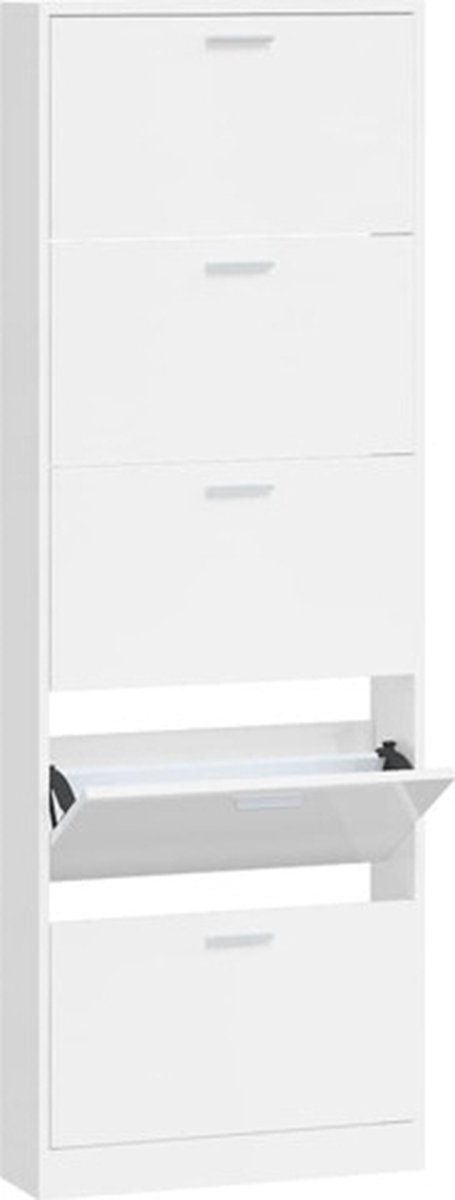 vidaXL Schoenenkast - 59x17x169 - cm - bewerkt - hout - hoogglans - wit hoogglans wit