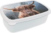Broodtrommel Wit - Lunchbox - Brooddoos - Schotse hooglander - Bergen - Portret - 18x12x6 cm - Volwassenen